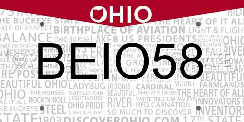 BEIO58 Ohio License Plate