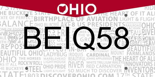 BEIQ58 Ohio License Plate