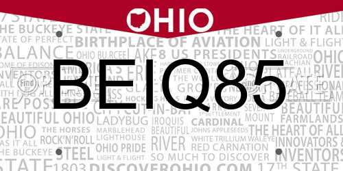 BEIQ85 Ohio License Plate