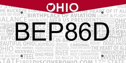 BEP86D Ohio License Plate