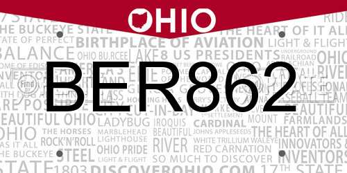 BER862 Ohio License Plate