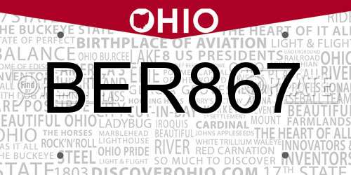 BER867 Ohio License Plate