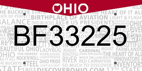 BF33225 Ohio License Plate