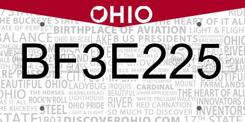 BF3E225 Ohio License Plate