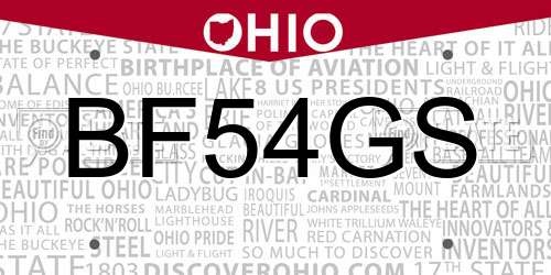 BF54GS Ohio License Plate