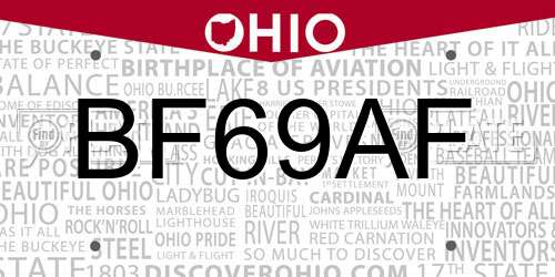 BF69AF Ohio License Plate