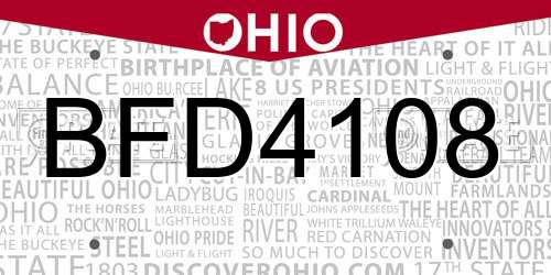 BFD4108 Ohio License Plate