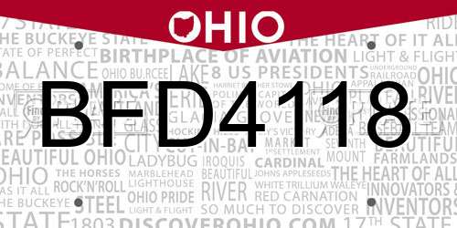 BFD4118 Ohio License Plate