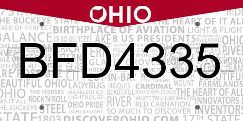 BFD4335 Ohio License Plate