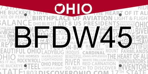 BFDW45 Ohio License Plate