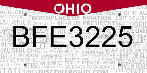 BFE3225 Ohio License Plate