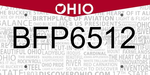 BFP6512 Ohio License Plate