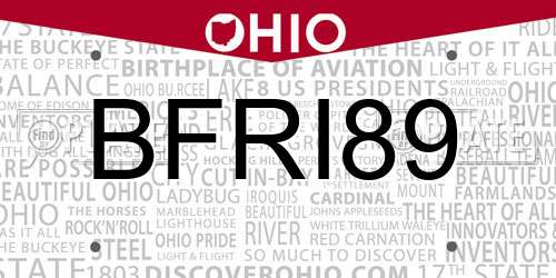 BFRI89 Ohio License Plate