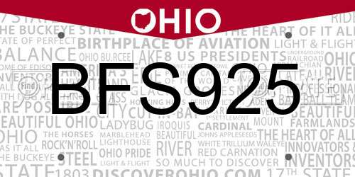 BFS925 Ohio License Plate