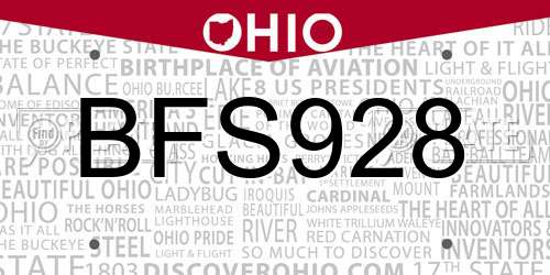 BFS928 Ohio License Plate