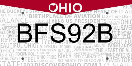 BFS92B Ohio License Plate