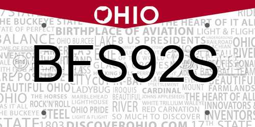 BFS92S Ohio License Plate