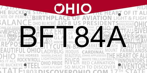 BFT84A Ohio License Plate