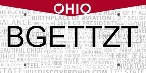 BGETTZT Ohio License Plate