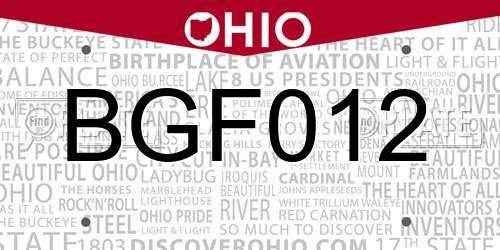 BGF012 Ohio License Plate