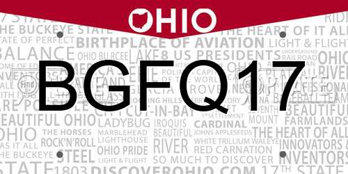 BGFQ17 Ohio License Plate