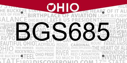 BGS685 Ohio License Plate