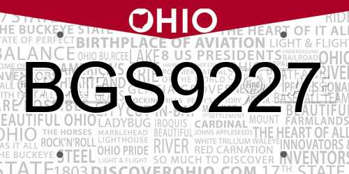 BGS9227 Ohio License Plate