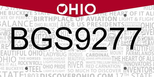 BGS9277 Ohio License Plate