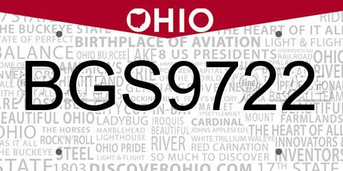 BGS9722 Ohio License Plate