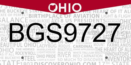 BGS9727 Ohio License Plate