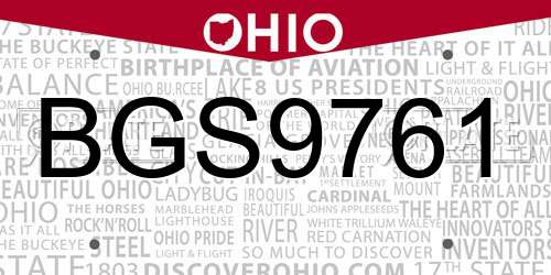 BGS9761 Ohio License Plate