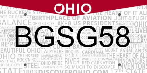 BGSG58 Ohio License Plate