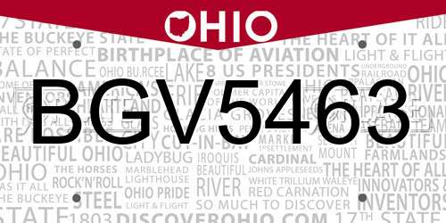BGV5463 Ohio License Plate