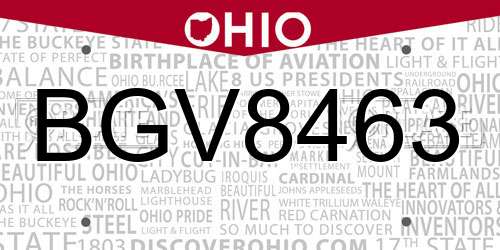 BGV8463 Ohio License Plate