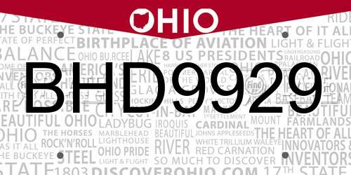BHD9929 Ohio License Plate