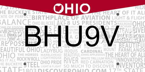 BHU9V Ohio License Plate