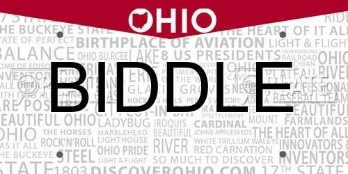 BIDDLE Ohio License Plate