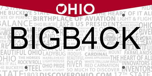 BIGB4CK Ohio License Plate