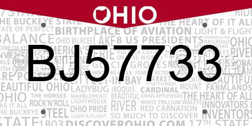 BJ57733 Ohio License Plate