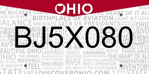 BJ5X080 Ohio License Plate
