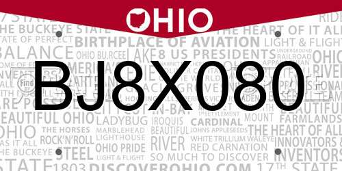 BJ8X080 Ohio License Plate