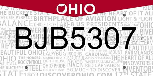 BJB5307 Ohio License Plate