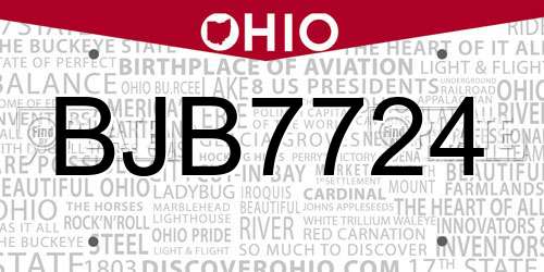 BJB7724 Ohio License Plate