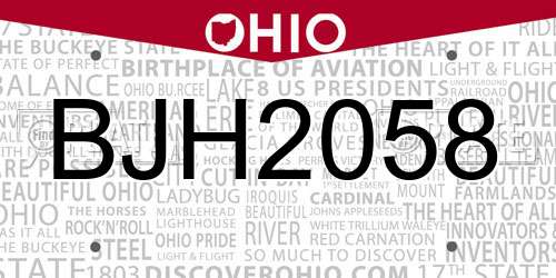 BJH2058 Ohio License Plate