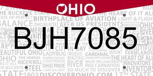 BJH7085 Ohio License Plate