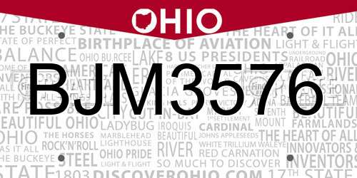BJM3576 Ohio License Plate