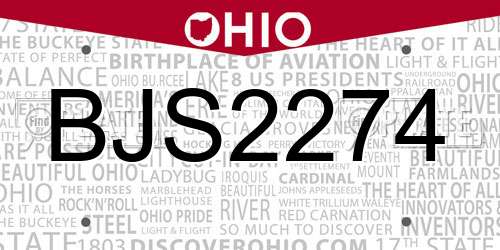 BJS2274 Ohio License Plate