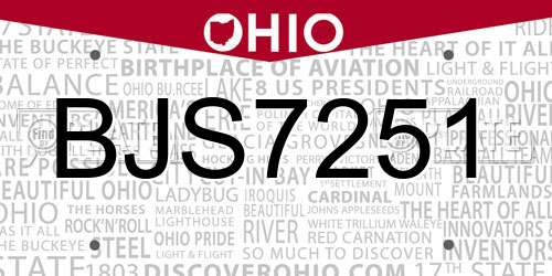 BJS7251 Ohio License Plate