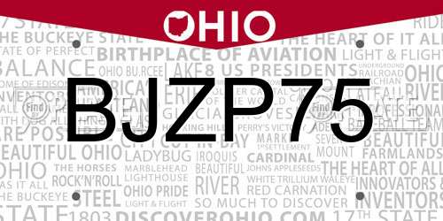 BJZP75 Ohio License Plate