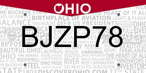 BJZP78 Ohio License Plate